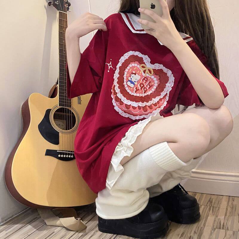 Kitty Cake T-shirt with Collar