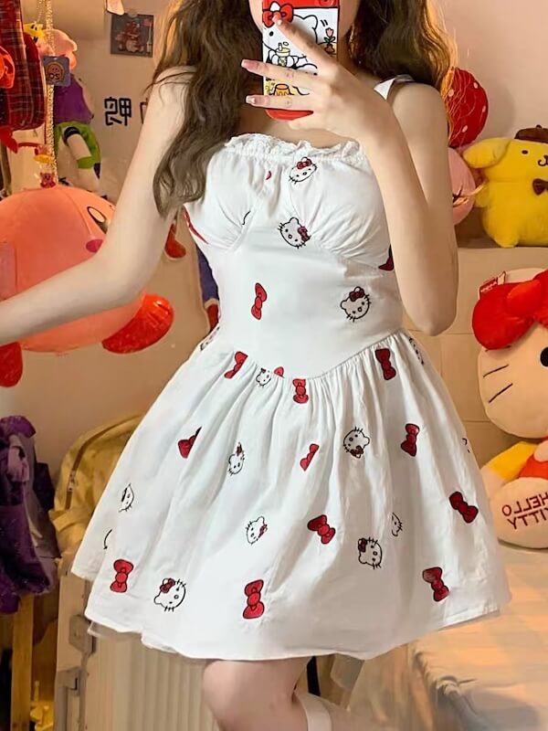 Kitty Embroidery Suspender Dress