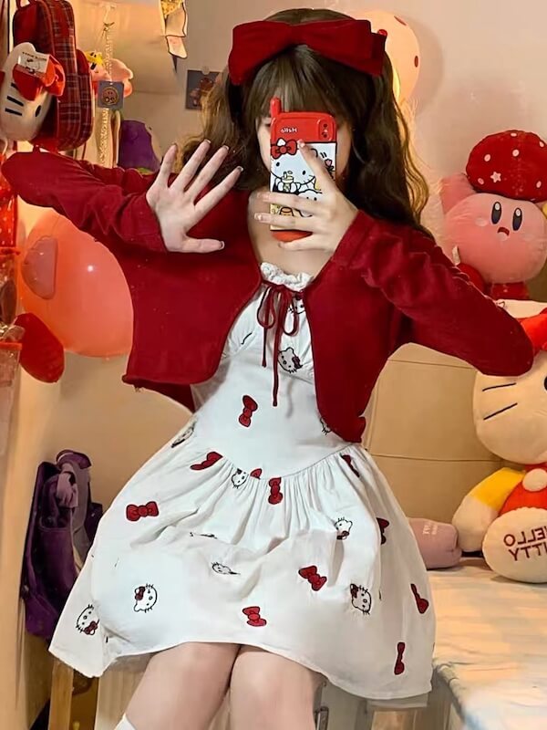 Kitty Embroidery Suspender Dress