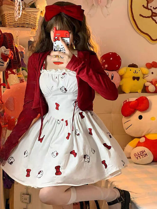 Kitty Embroidery Suspender Dress