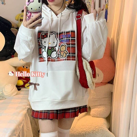 Sweet Kitty Plaid Hoodie