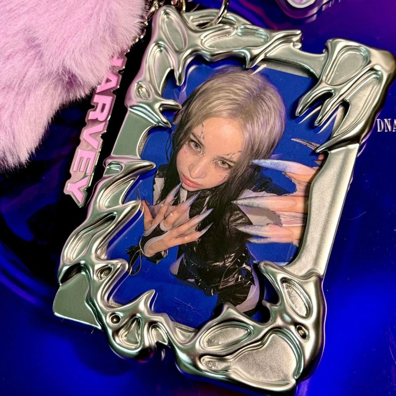 Cyberpunk Kpop Tone Photocard Holder Keychain Irregular Silver