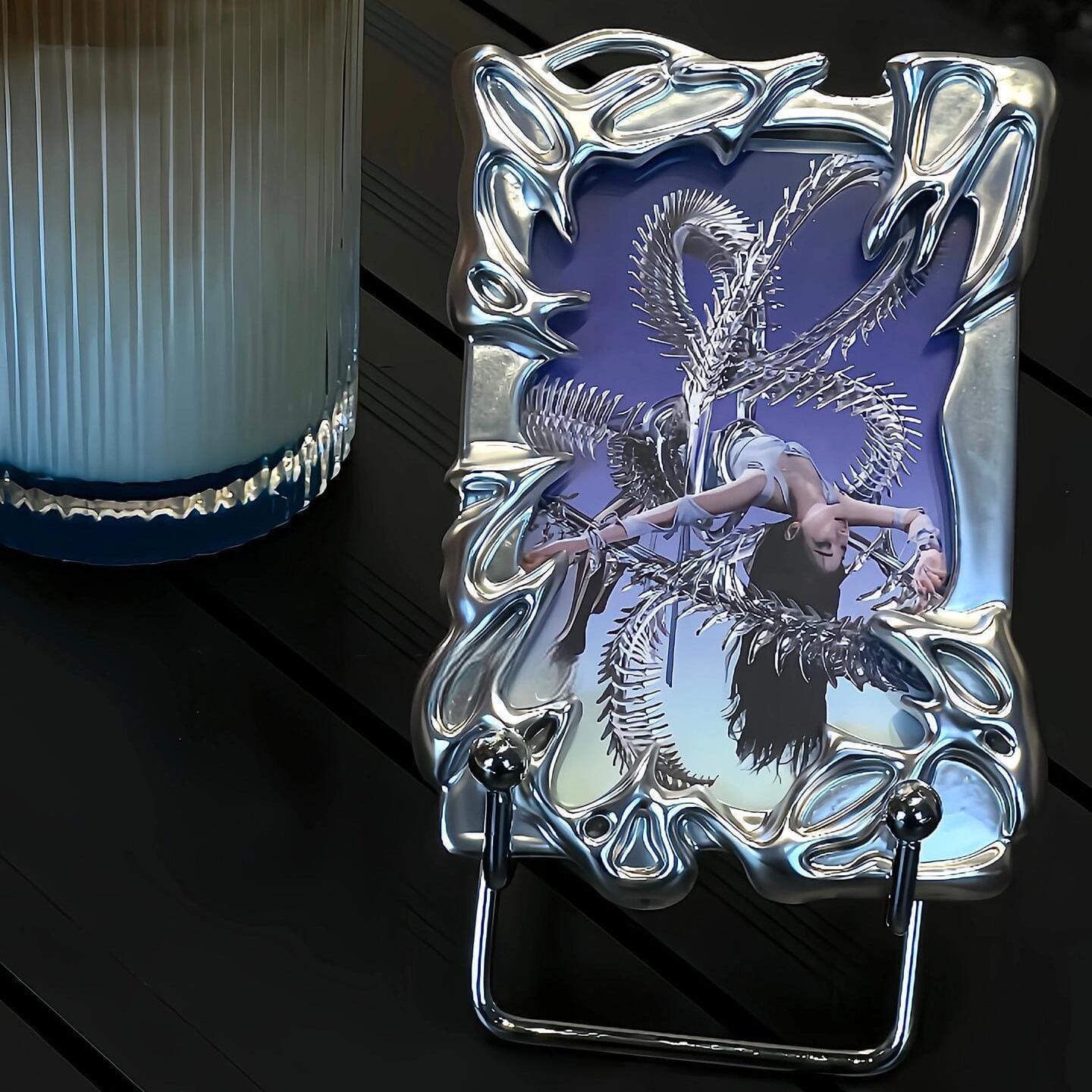 Cyberpunk Kpop Tone Photocard Holder Keychain Irregular Silver