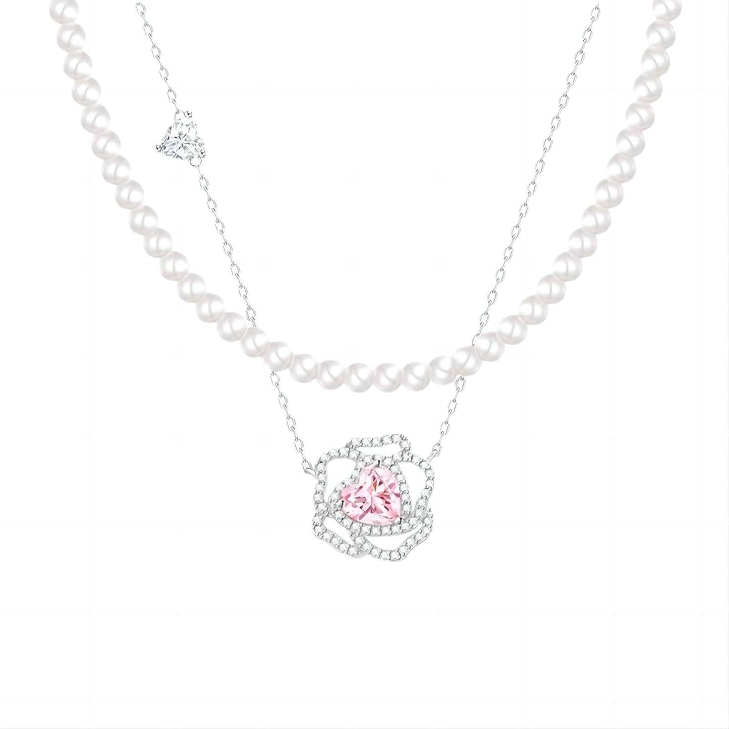 Pink Crystal Floral Heart Necklace