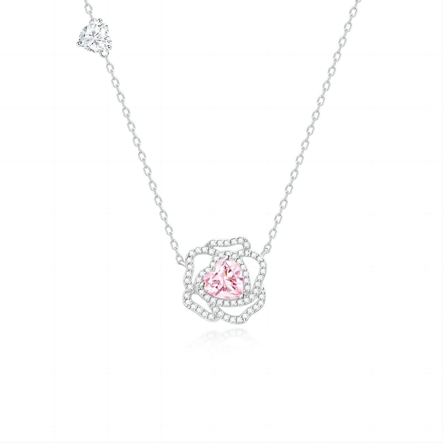 Pink Crystal Floral Heart Necklace