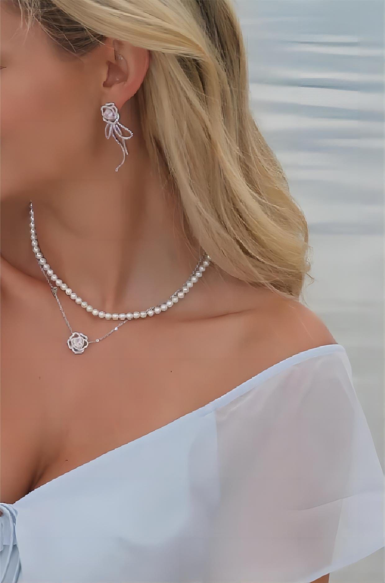 Pink Crystal Floral Heart Necklace