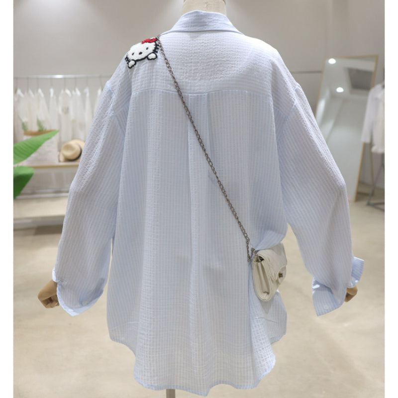 Cartoon Kitty Long-sleeved Striped Shirt KI551