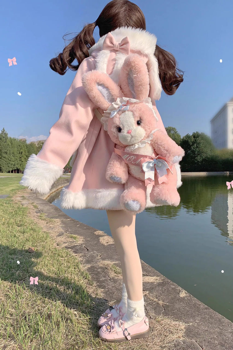 Woolen Rabbit Ears Single-Breasted Bowknot Coat, Sweet Princess Lolita Style
