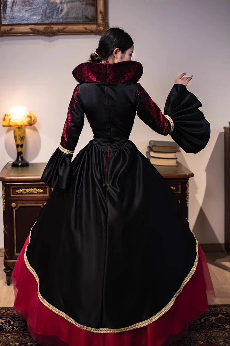 Burgundy Print Medieval Court Gothic Victorian Lolita Gown