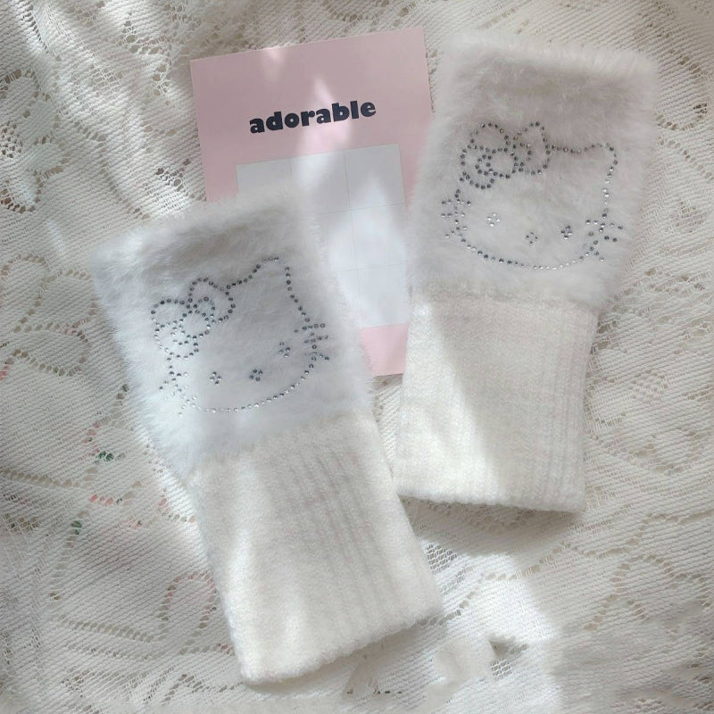 Bling Kitty Halb bedeckte Handschuhe KI397