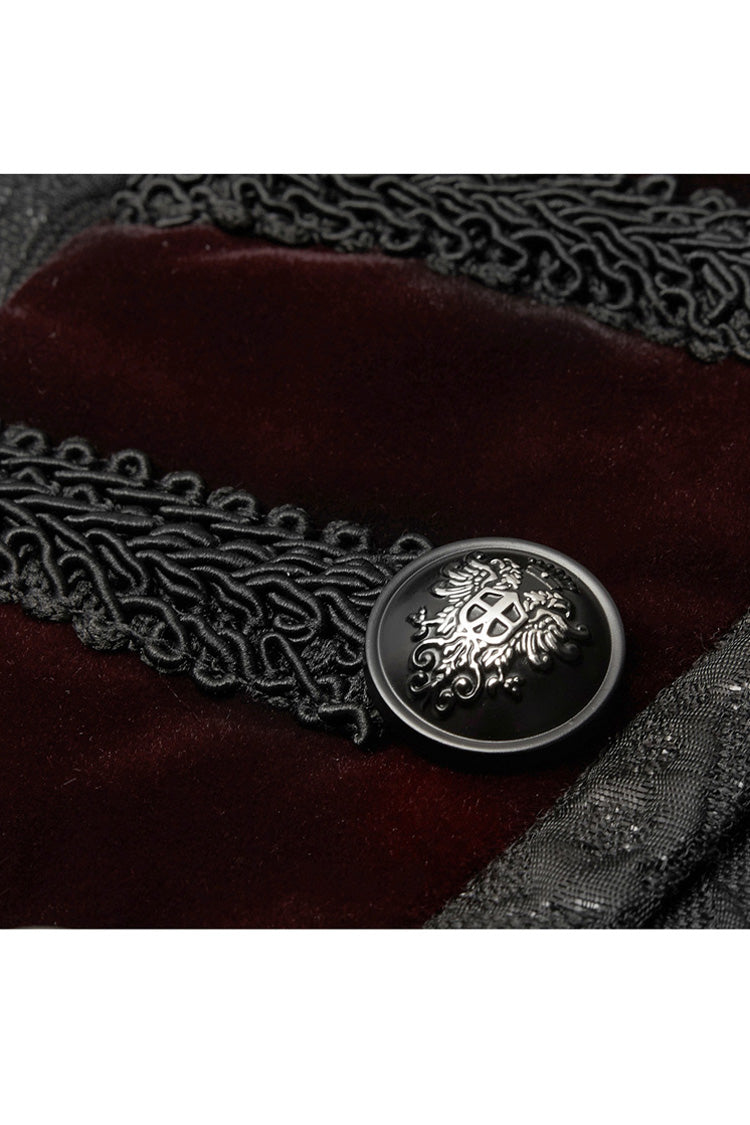 Gothic Men's Vest with Jacquard Velvet, Stand Collar & Chest Breasted Trim