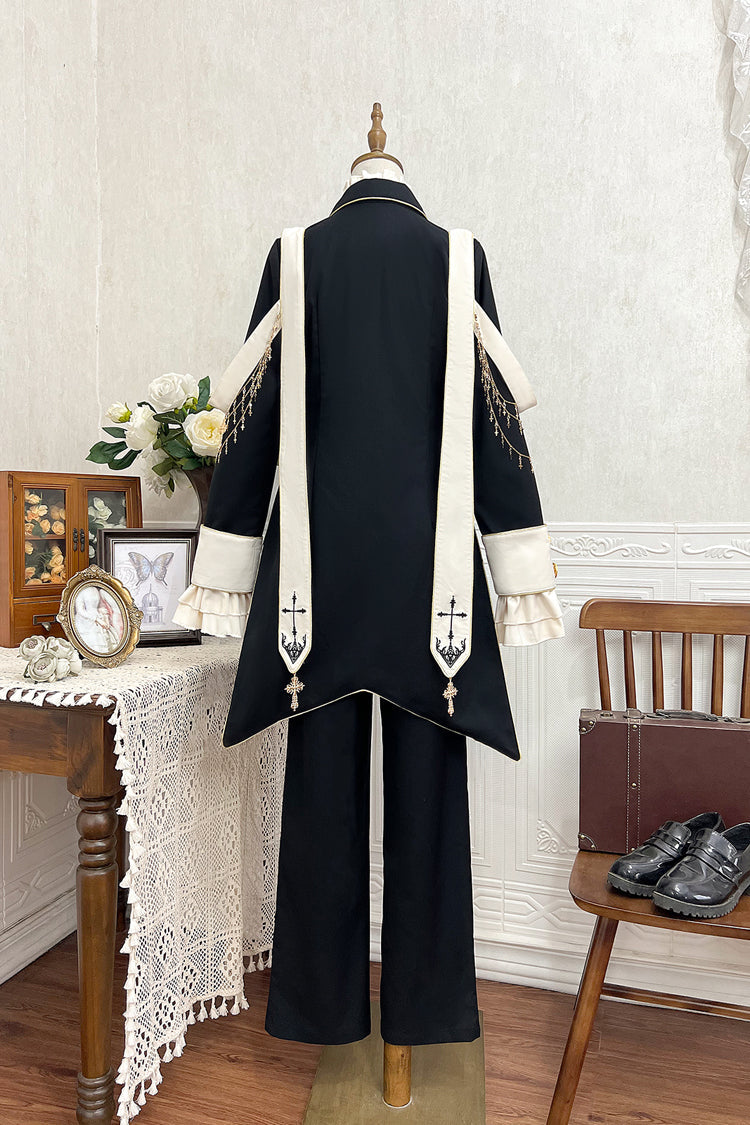 Ouji Lolita Swallowtail Coat with Print, Long-Sleeve Princely Gothic Jacket