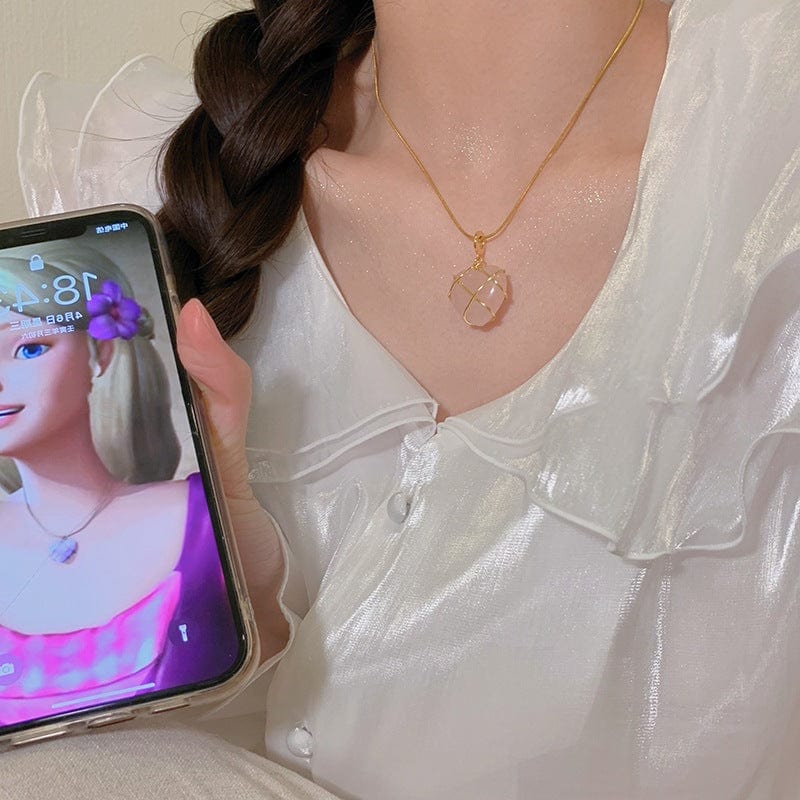 Sweet Gold Filled Opal Heart Pendant Choker Necklace