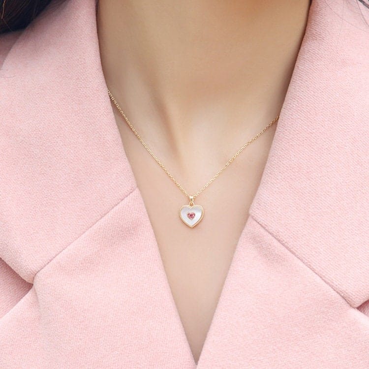 Gold Filled Rhinestone Shell Heart Pendant Necklace