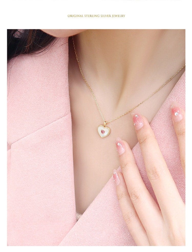 Gold Filled Rhinestone Shell Heart Pendant Necklace