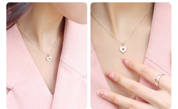 Gold Filled Rhinestone Shell Heart Pendant Necklace