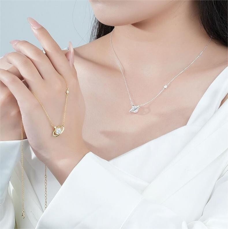 Crystal Celestial Planet Star Pendant Necklace