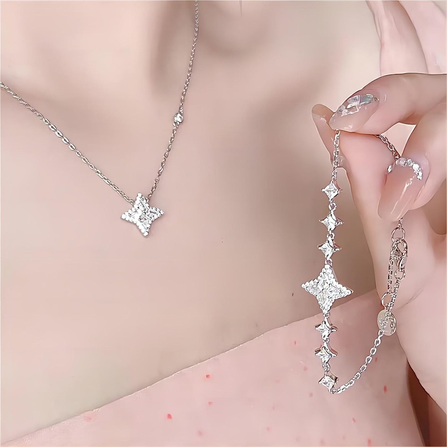 Elegant Sparkle Necklace Bracelet Set