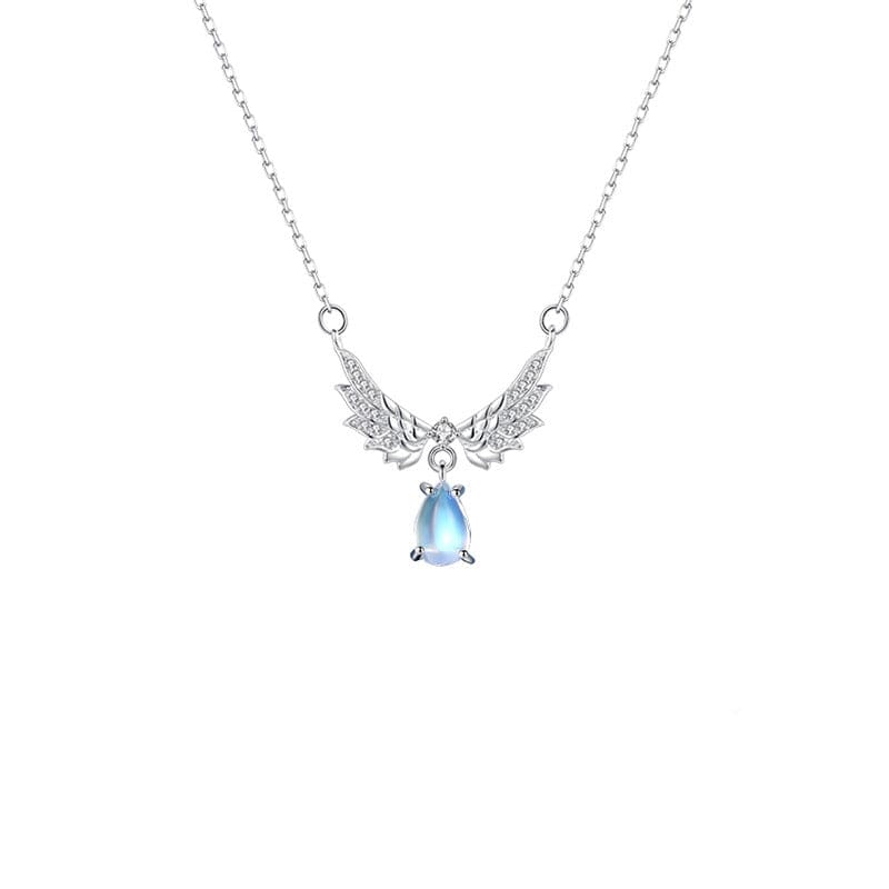 Elegant Crystal Waterdrop Angel Wings Necklace