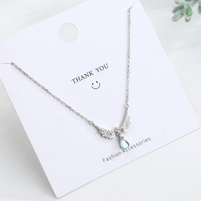 Elegant Crystal Waterdrop Angel Wings Necklace