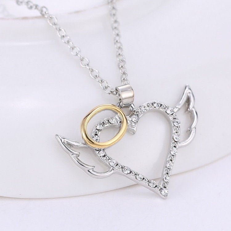 Delicate Angel Wing Heart Pendant Necklace