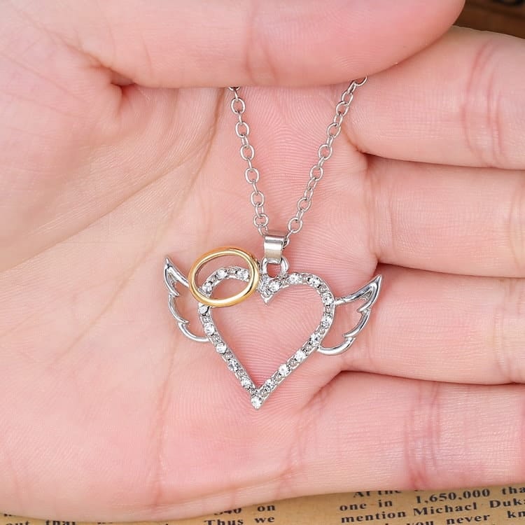 Delicate Angel Wing Heart Pendant Necklace