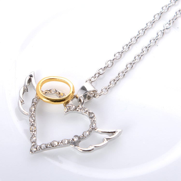 Delicate Angel Wing Heart Pendant Necklace