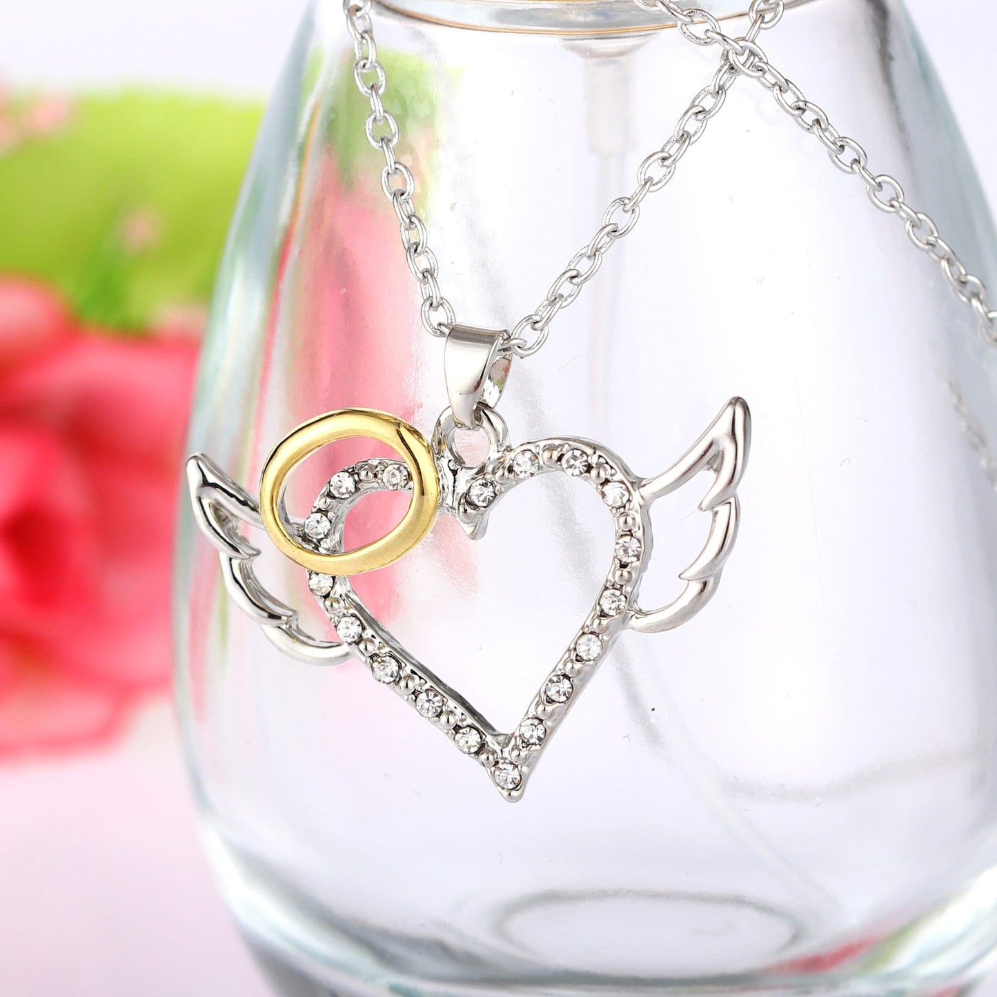Delicate Angel Wing Heart Pendant Necklace