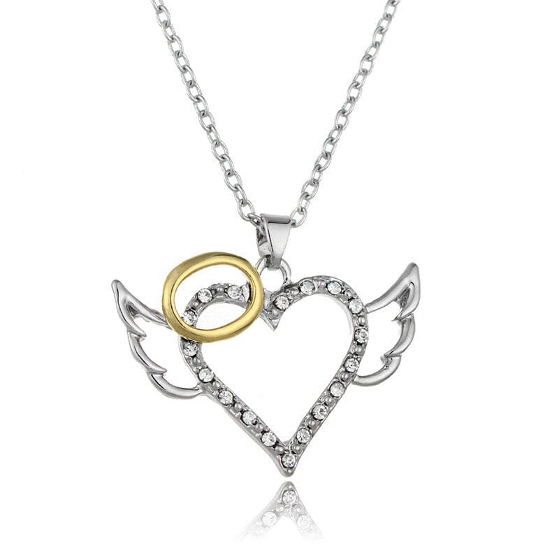 Delicate Angel Wing Heart Pendant Necklace