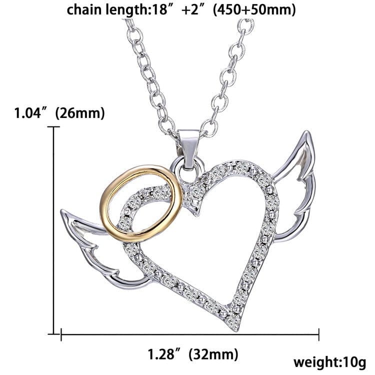 Delicate Angel Wing Heart Pendant Necklace
