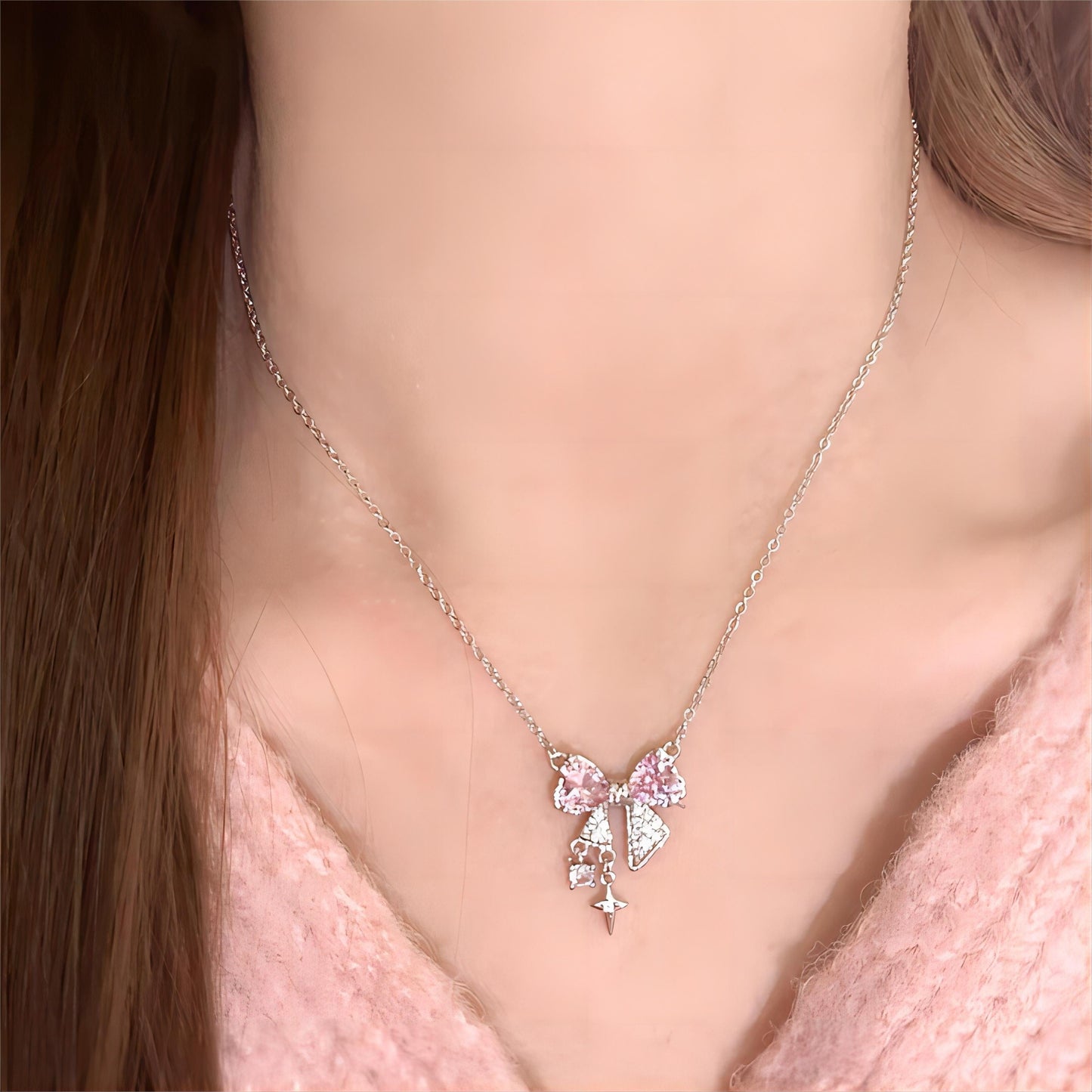 Elegant Crystal Bowknot Star Necklace