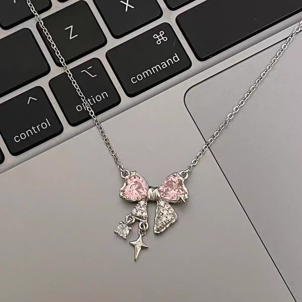 Elegant Crystal Bowknot Star Necklace