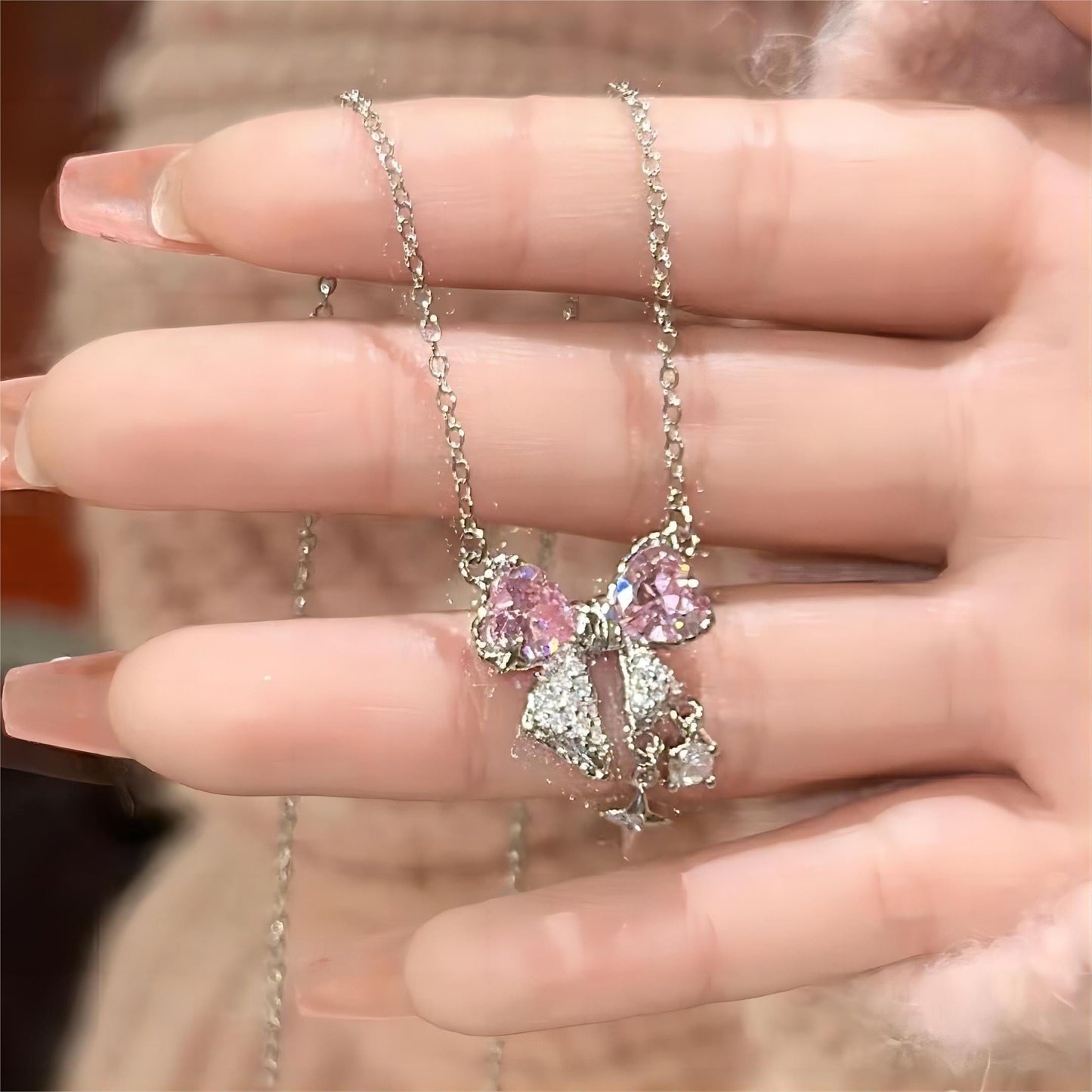 Elegant Crystal Bowknot Star Necklace