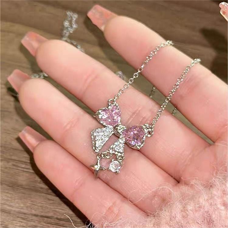 Elegant Crystal Bowknot Star Necklace