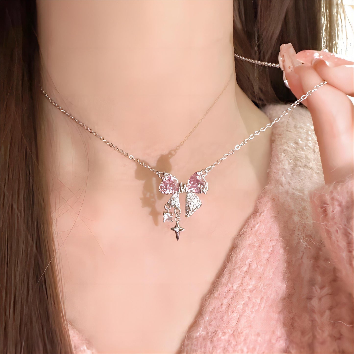 Elegant Crystal Bowknot Star Necklace