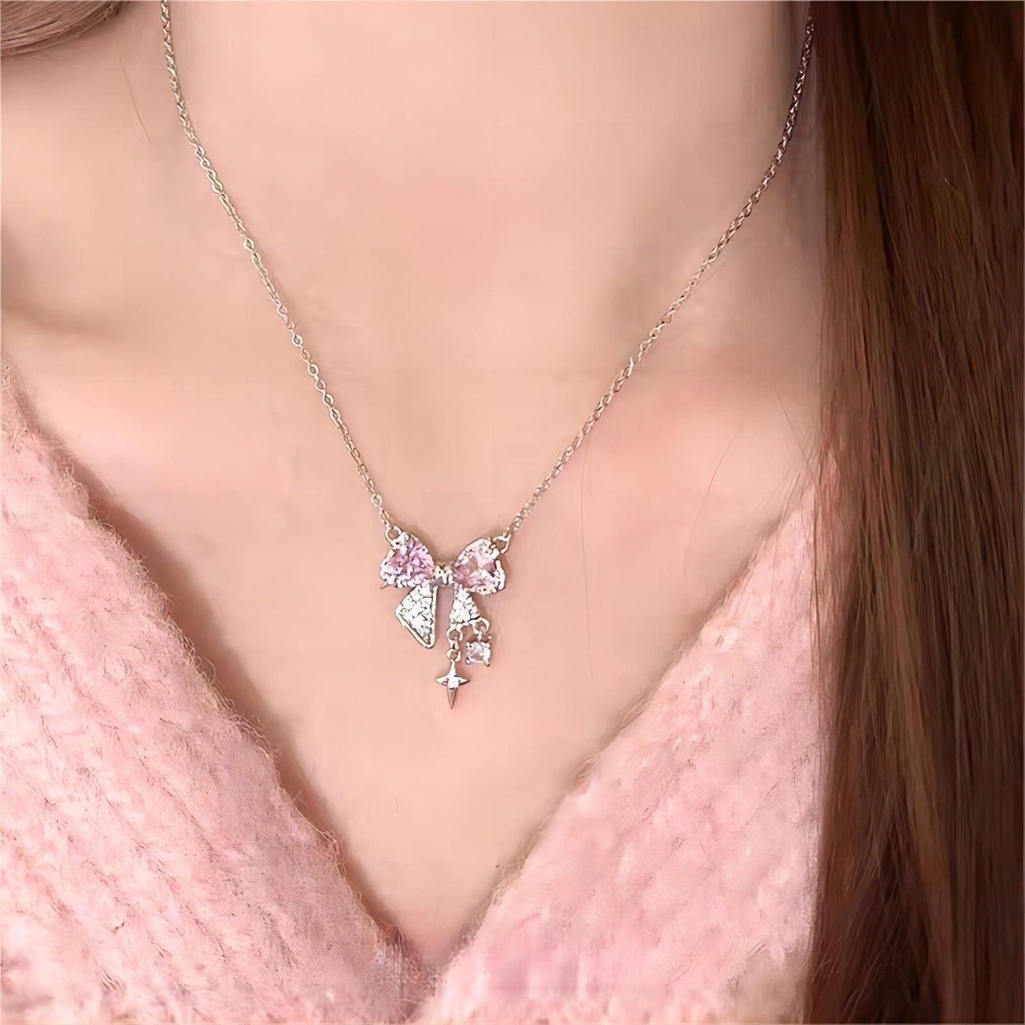 Elegant Crystal Bowknot Star Necklace