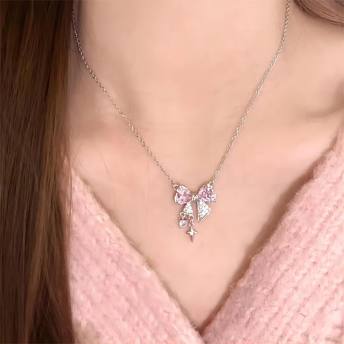 Elegant Crystal Bowknot Star Necklace
