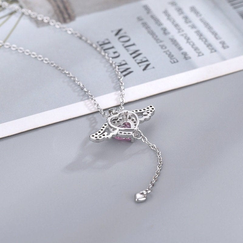 Sweet Pink Cupid Heart Wings Matching Necklace