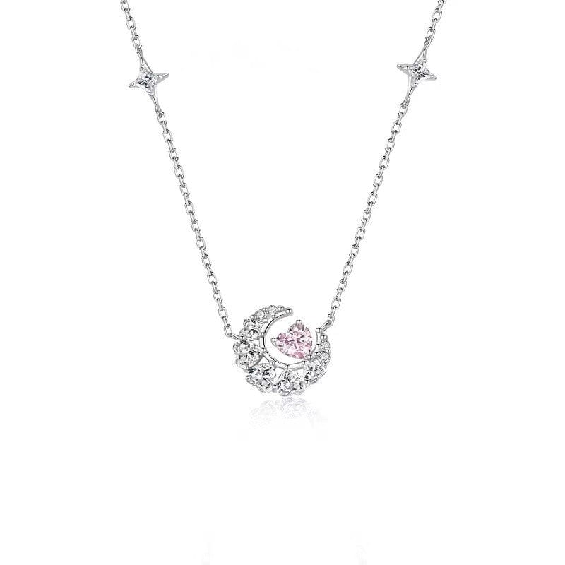 Delicate Crystal Heart Moon Phase Necklace
