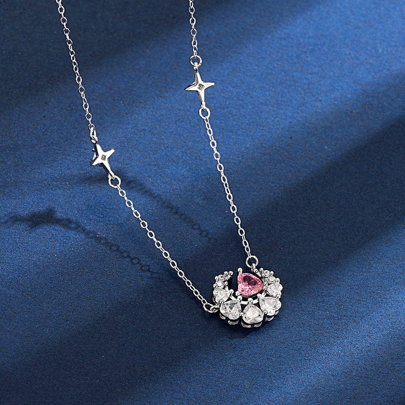 Delicate Crystal Heart Moon Phase Necklace