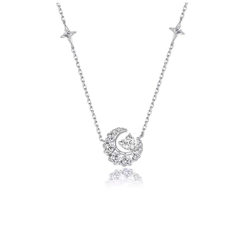 Delicate Crystal Heart Moon Phase Necklace