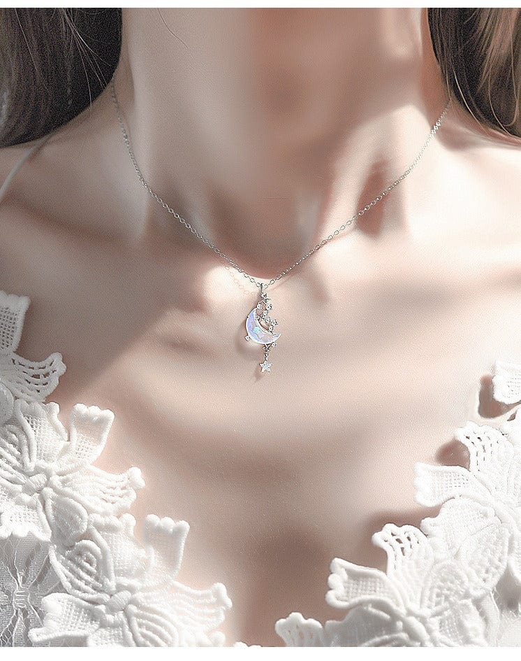 Elegant Crystal Star Moon Phase Necklace