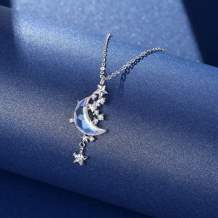 Elegant Crystal Star Moon Phase Necklace