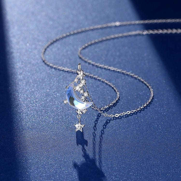 Elegant Crystal Star Moon Phase Necklace