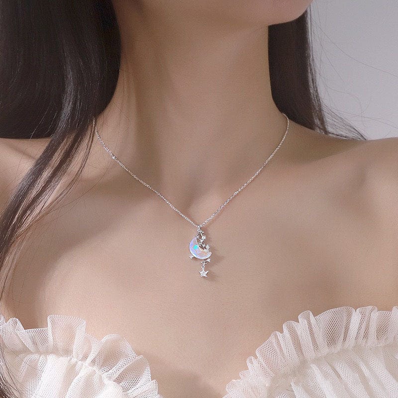 Elegant Crystal Star Moon Phase Necklace