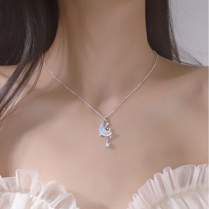 Elegant Crystal Star Moon Phase Necklace