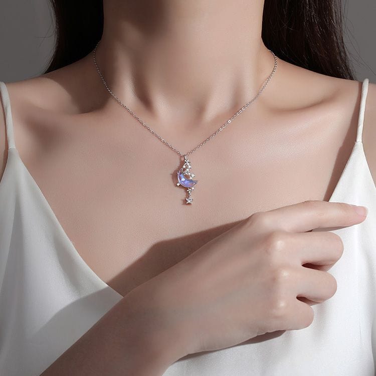 Elegant Crystal Star Moon Phase Necklace