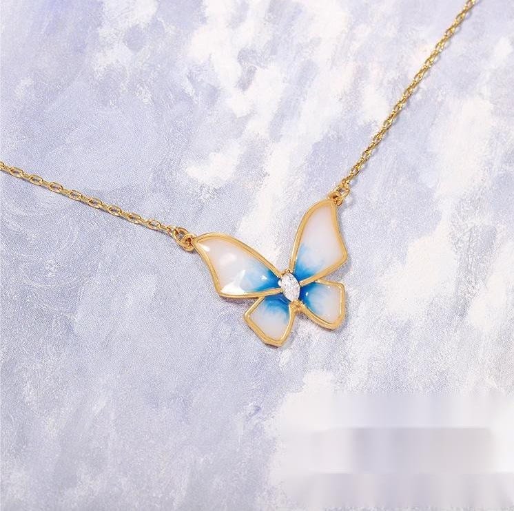 Elegant Enamel Butterfly Necklace Bracelet Set