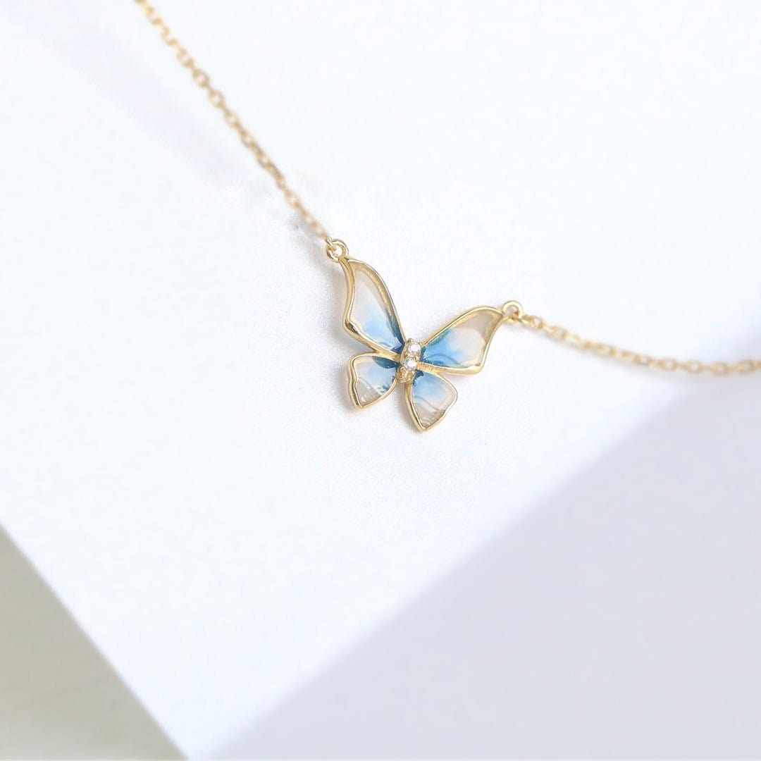 Elegant Enamel Butterfly Necklace Bracelet Set