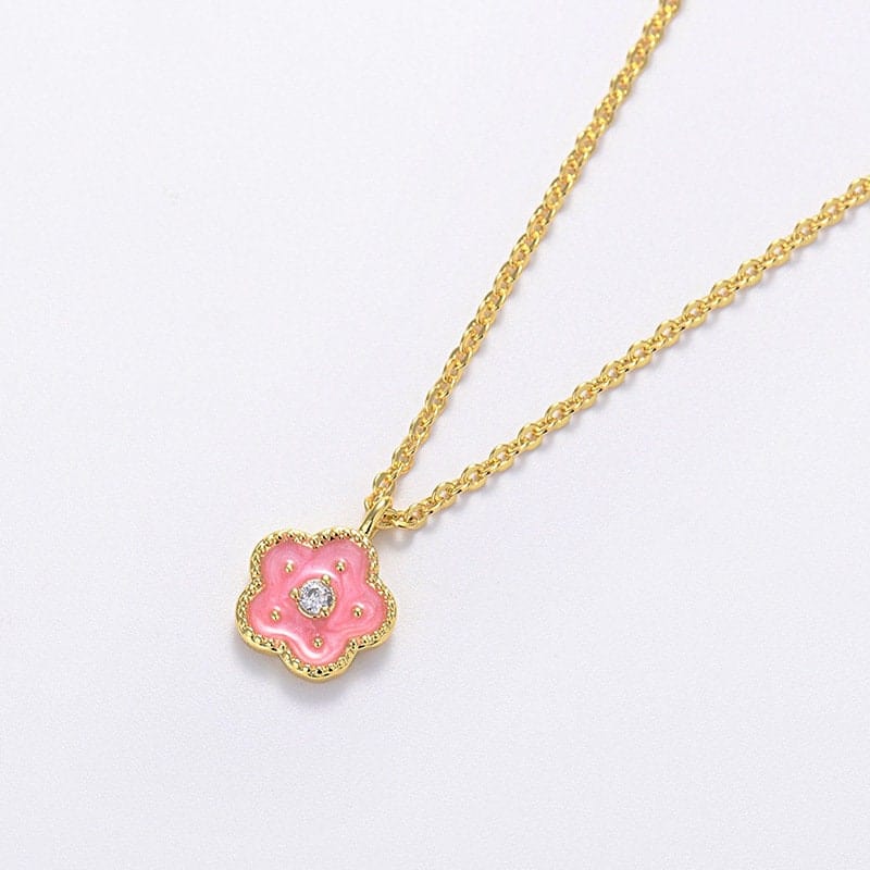Charming Chic Pink Cherry Blossom Pendant Necklace